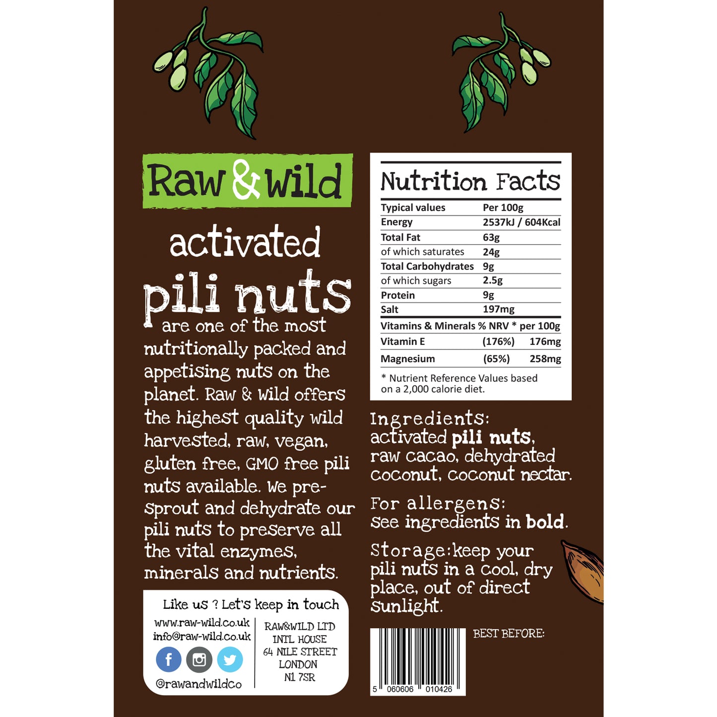 Raw Chocolate & Coconut Pili Nuts snack pack back