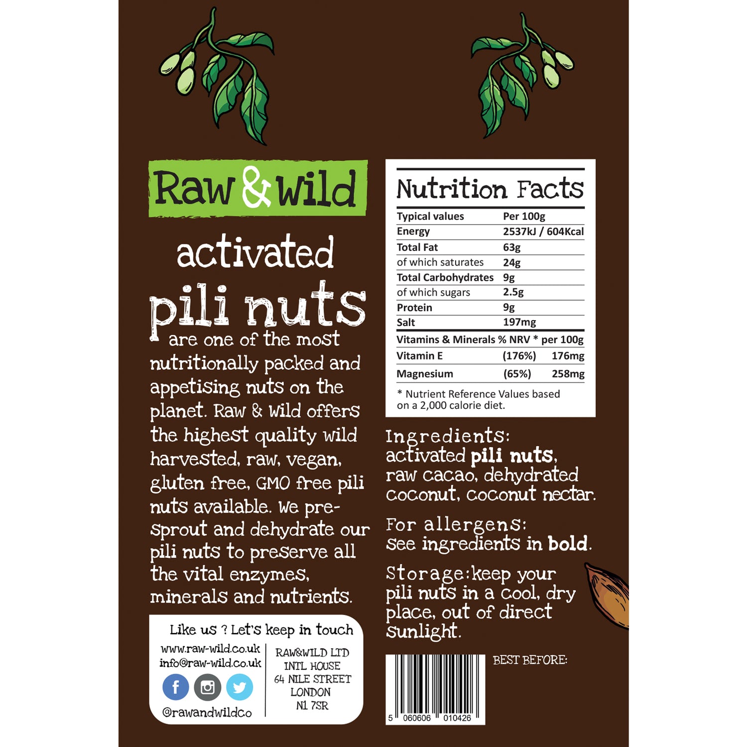 Raw Chocolate & Coconut Pili Nuts snack pack back